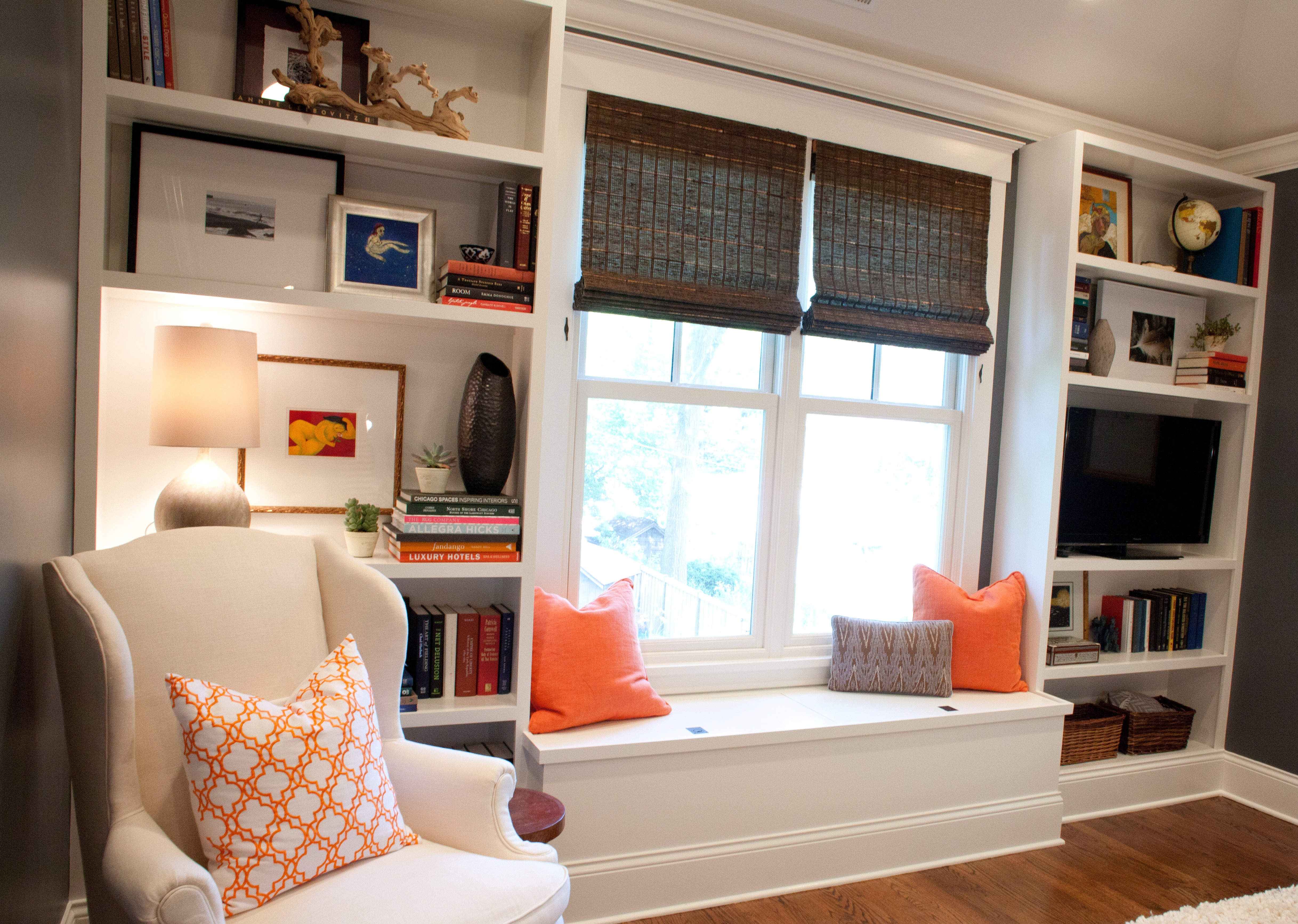 Master Bedroom Built-in Bookcases After Styling | twoinspiredesign