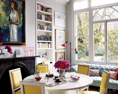 Yellow Chairs.Blue Tufted - Elle Decor