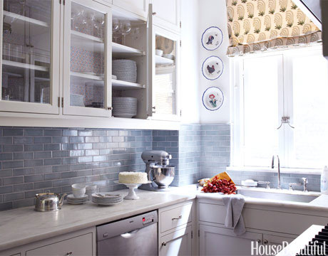 Westlake Contemporary White Kitchen With Aqua Backsplash - UB