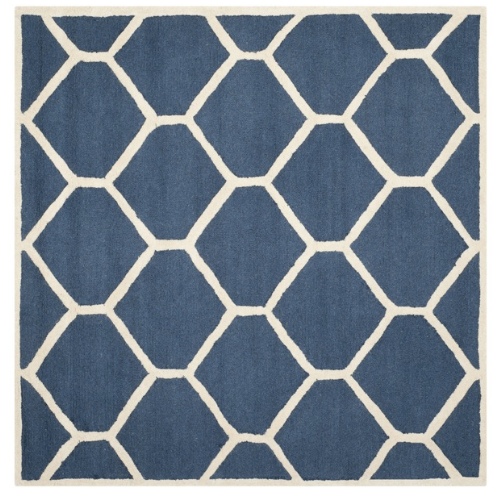 Overstock navy and white graphic tile rug